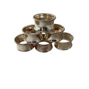 Set Of 6 Vintage Nickel-Plated Napkin Rings With Beaded Edge Design With Patina
